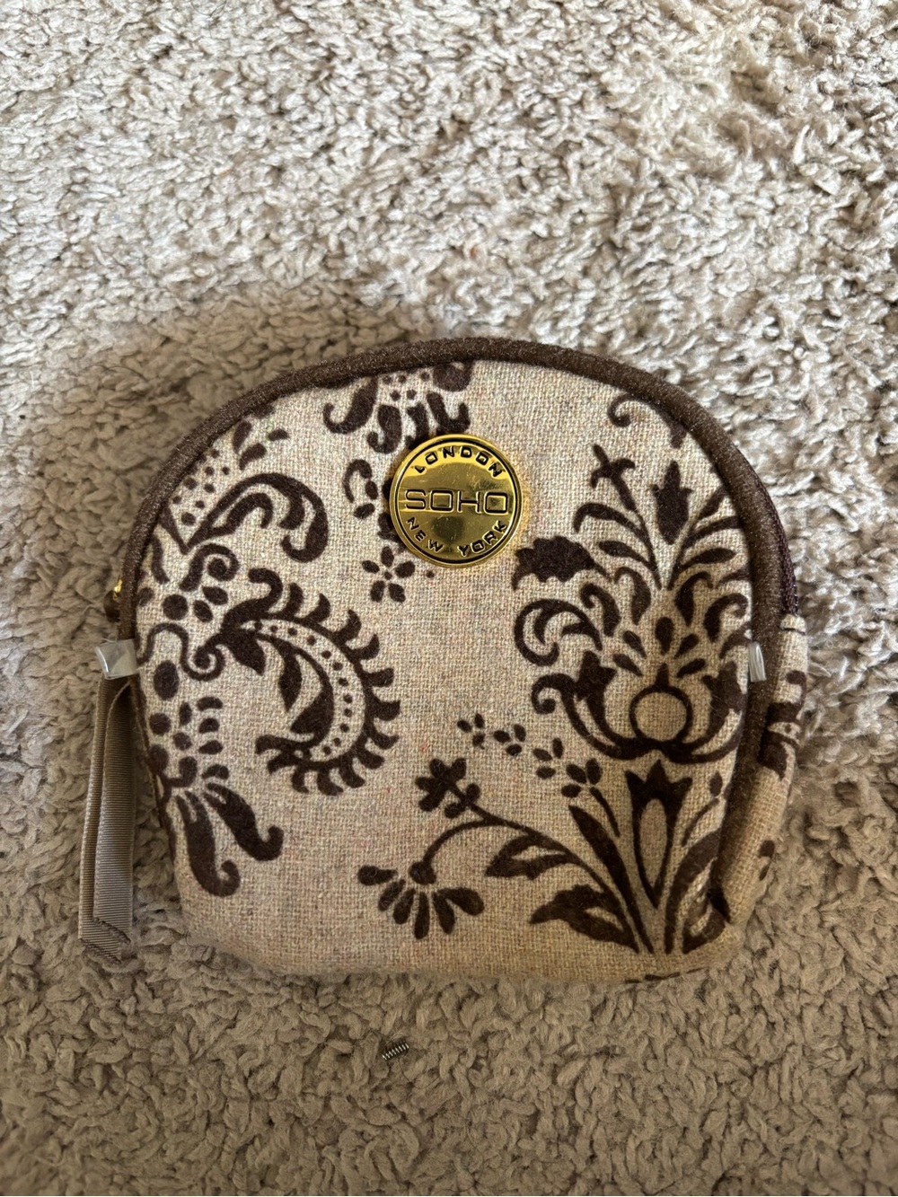 SOHO New York Beige and Brown Floral Cosmetic Pouch